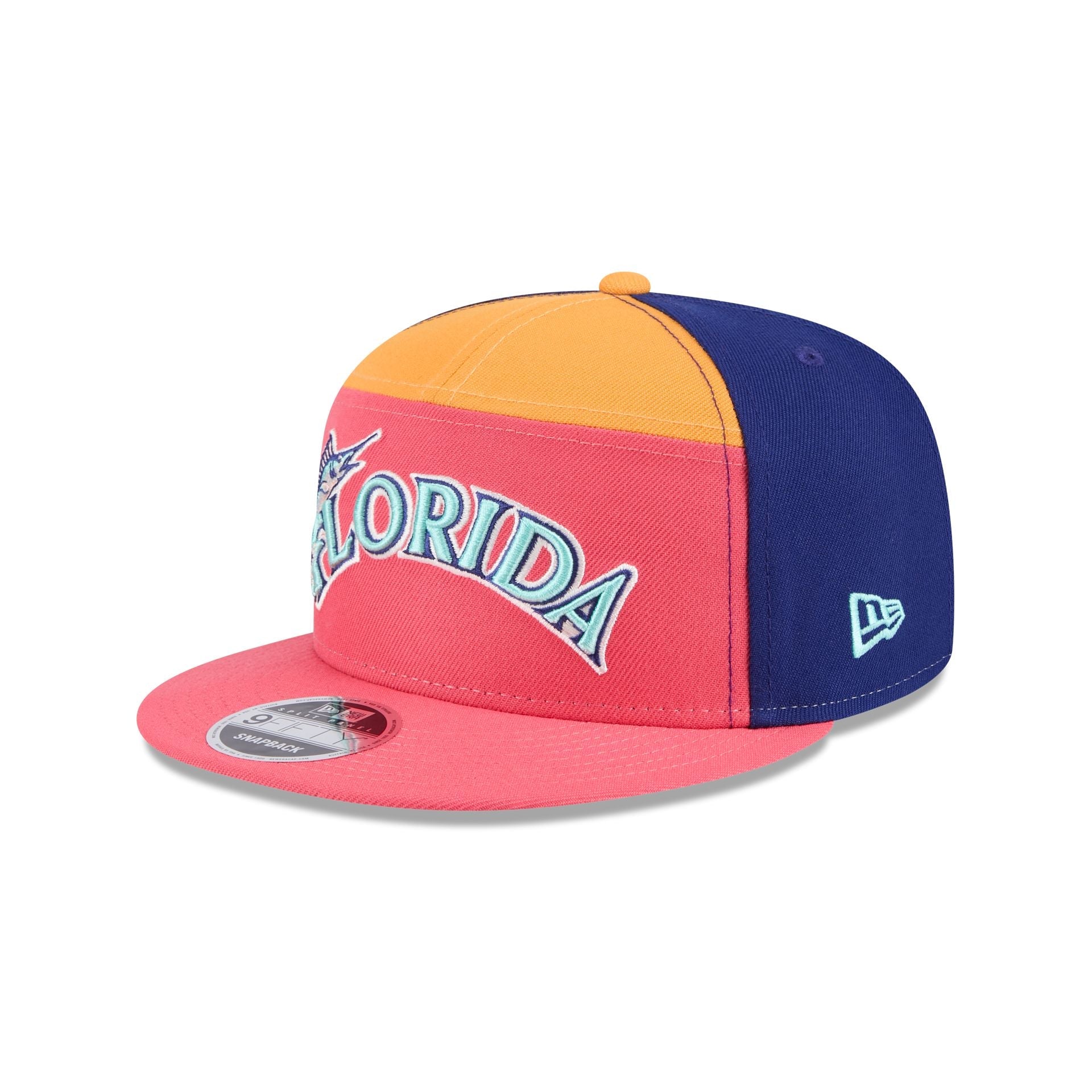 Miami Marlins Coral Split Panel 9FIFTY Snapback Hat