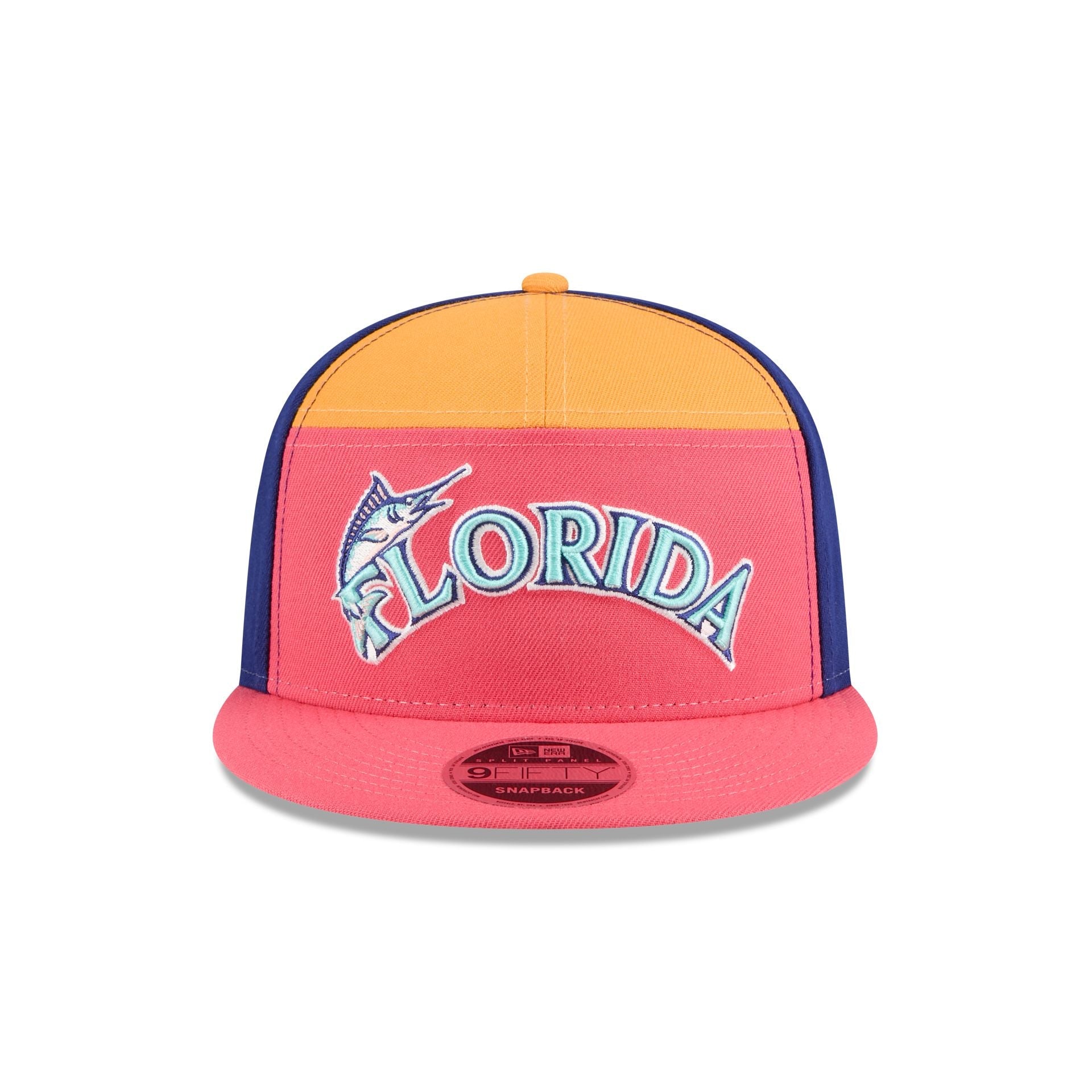 Miami Marlins Coral Split Panel 9FIFTY Snapback Hat