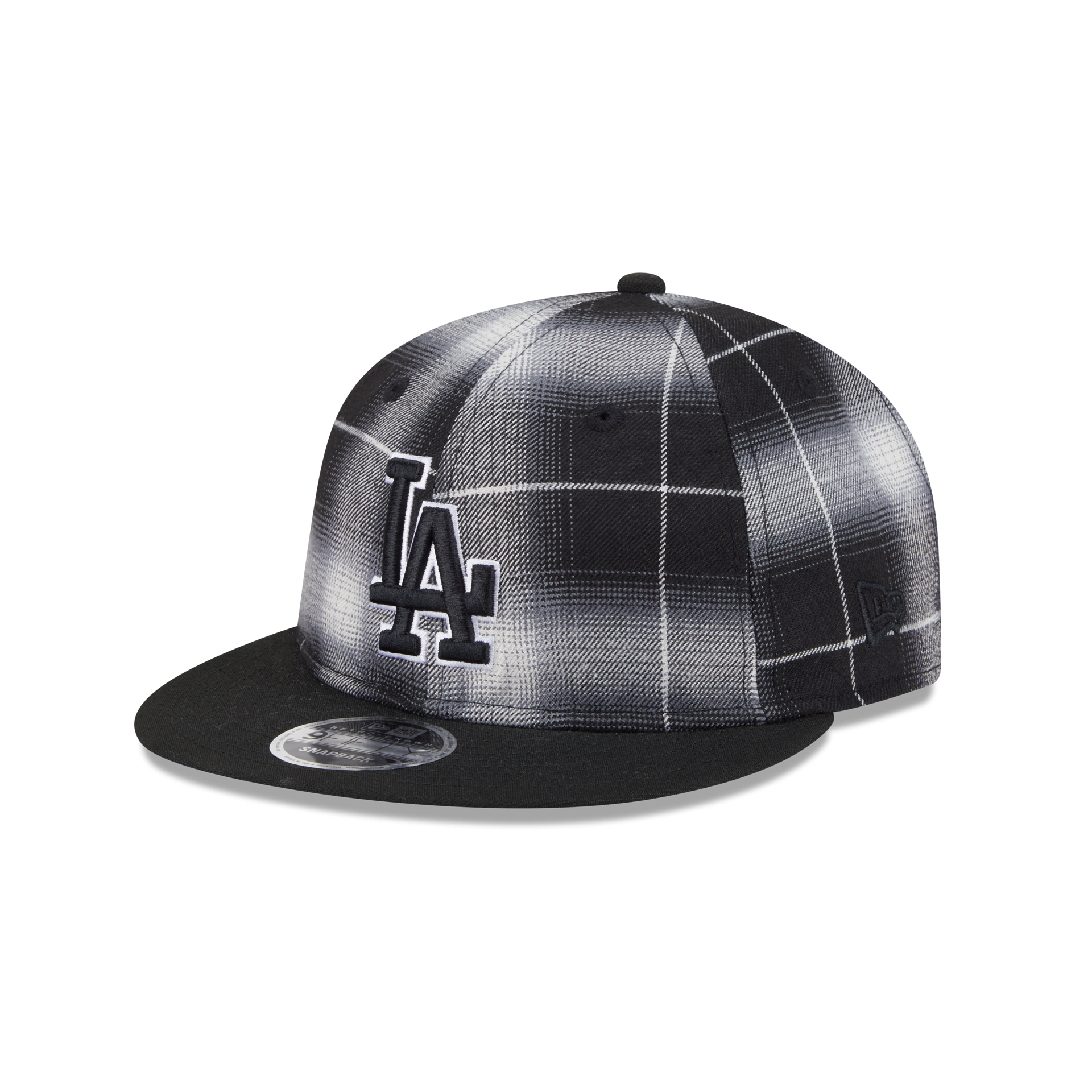 Los Angeles Dodgers Black and White Plaid Retro Crown 9FIFTY Snapback Hat