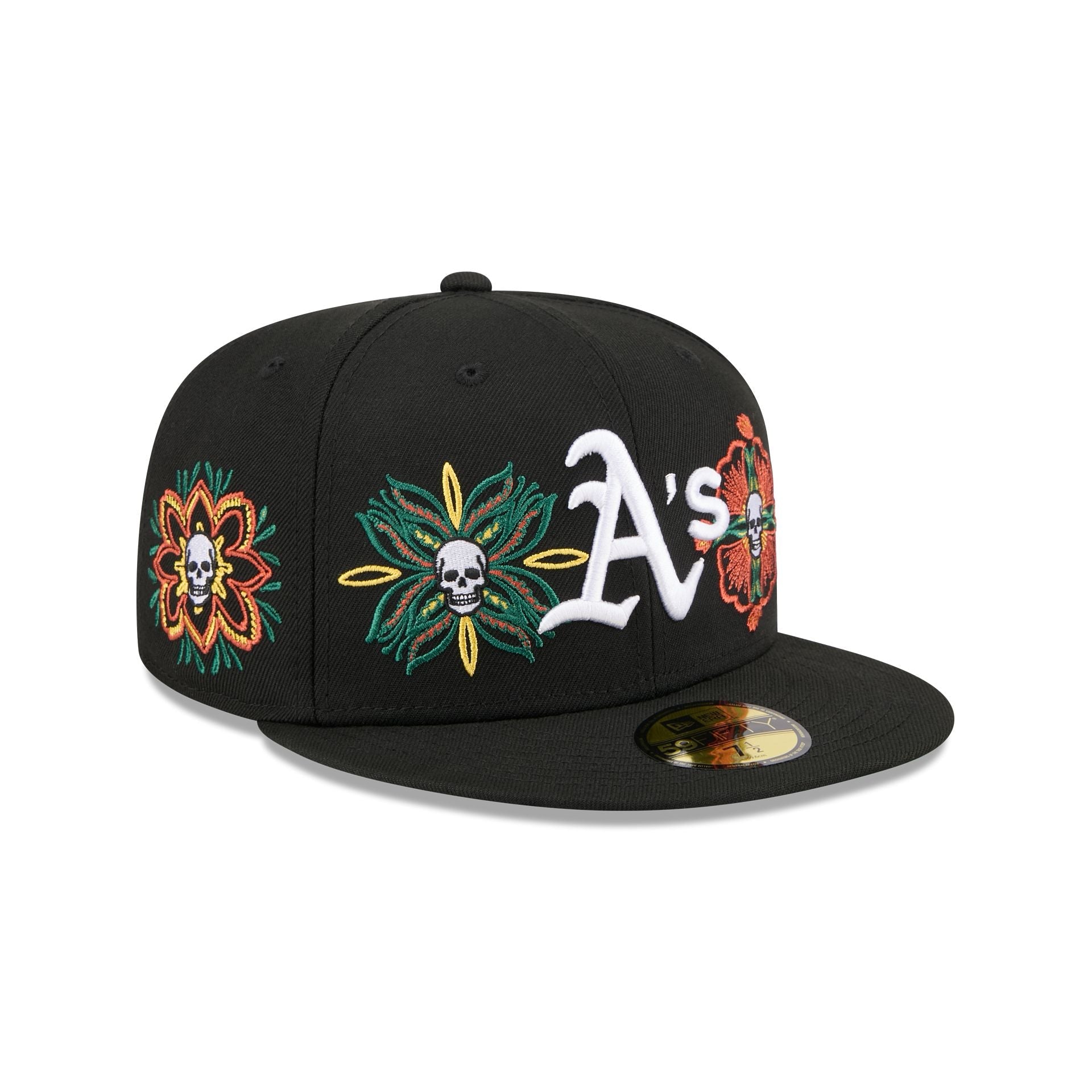 Athletics Day of the Dead Skull & Flowers 59FIFTY Fitted Hat