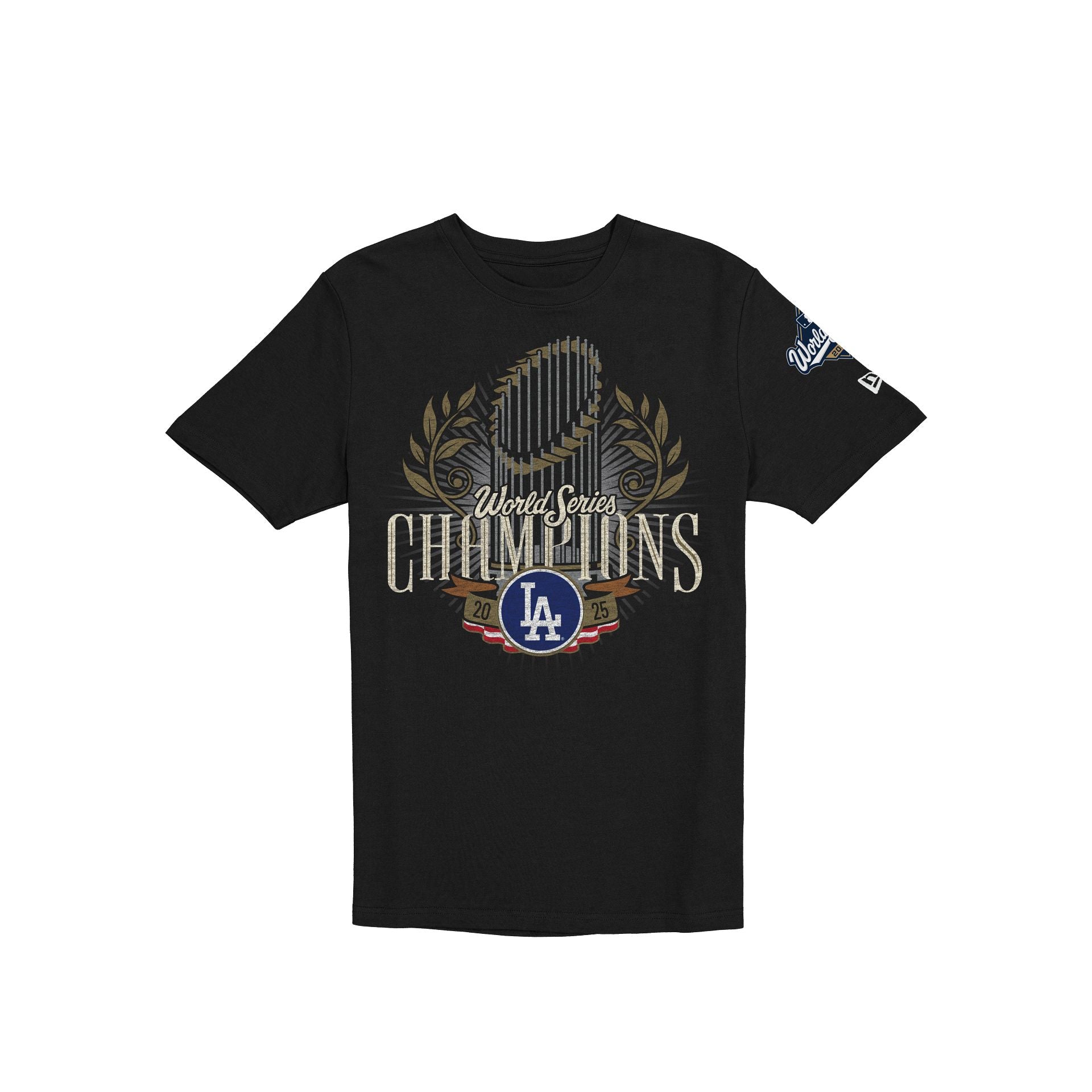 Los Angeles Dodgers 2025 World Series Champions Commissioner's Trophy Black T-Shirt