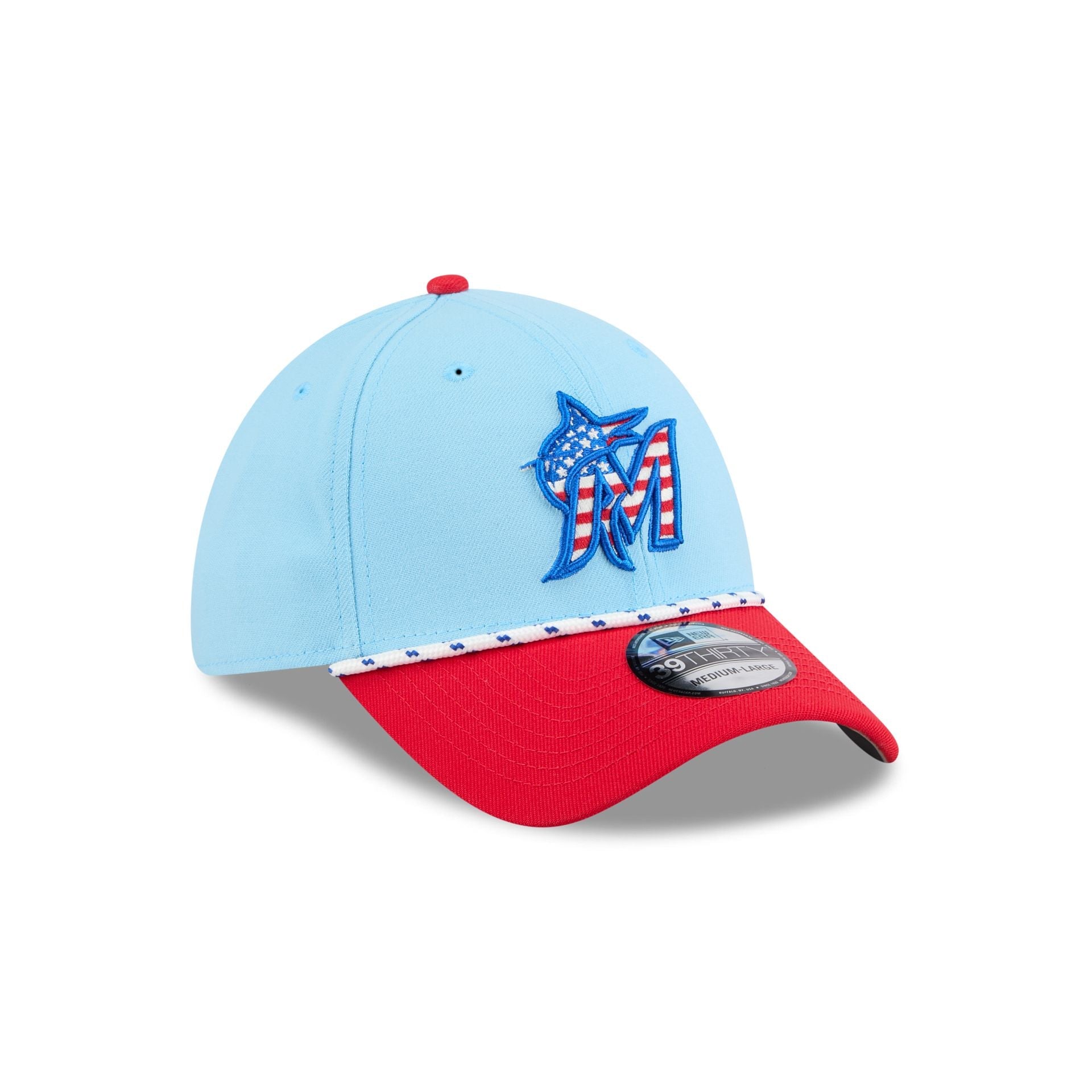 Miami Marlins Independence Day 2025 39THIRTY Stretch Fit Hat