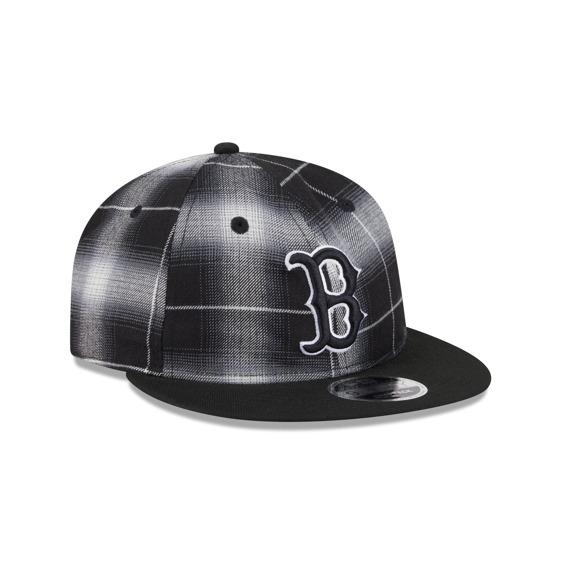 Boston Red Sox Black and White Plaid Retro Crown 9FIFTY Snapback Hat