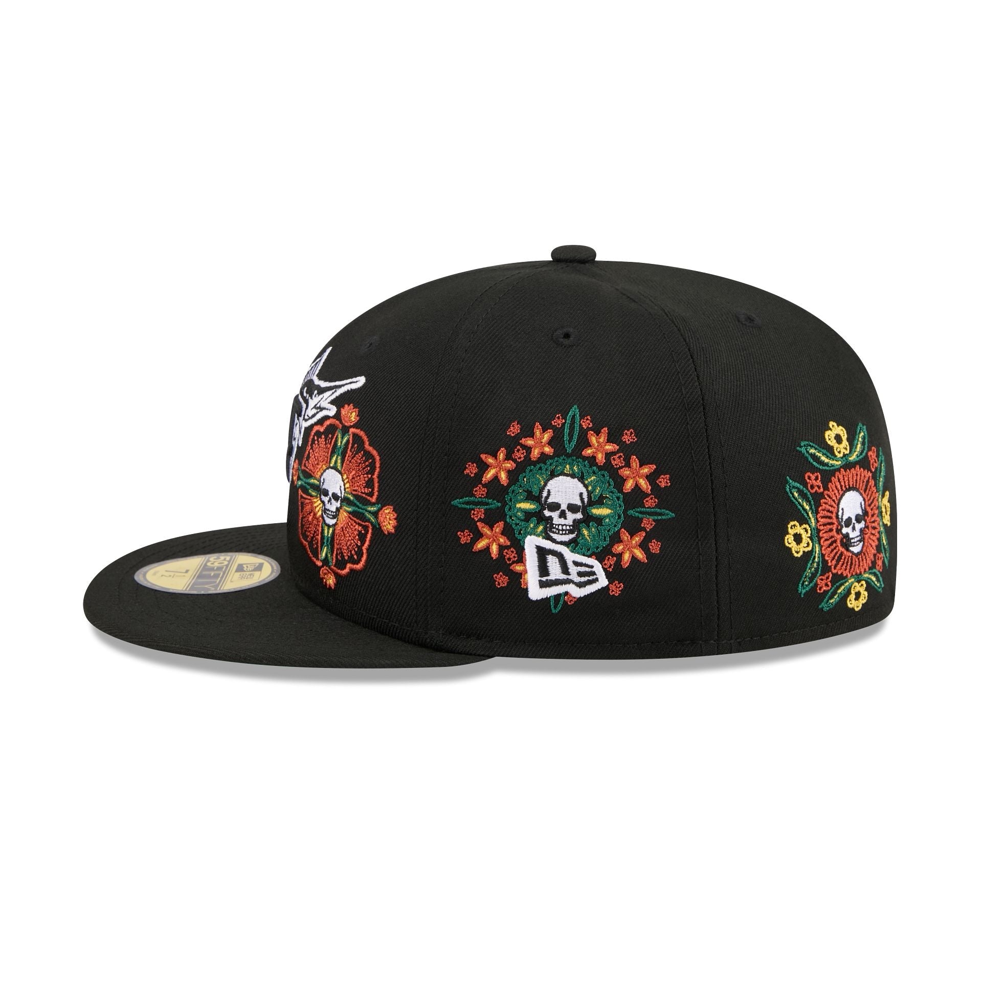 Miami Marlins Day of the Dead Skull & Flowers 59FIFTY Fitted Hat